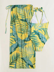 Temperament two-piece tropical print one-piece beach towel swimsuit