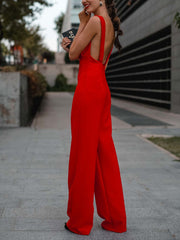 Backless Plunging Sleeveless Jumpsuits