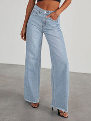 Split-Joint Tasseled High Waisted Wide Leg Jean Pants Bottoms