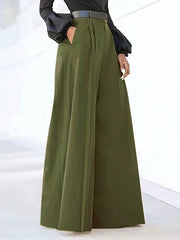Pleated Solid Color Split-Joint High Waisted Loose Trousers Pants