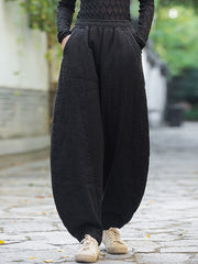 Casual Loose Keep Warm Quilted Solid Color Padded Bloomers Pants