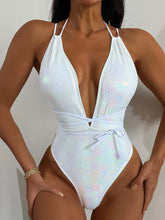 Sexy v-neck bling tassel style one-piece swimwear