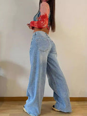 Split-Joint Loose Wide Leg Jean Pants Bottoms