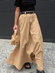 Pockets Solid Color Zipper High Waisted Loose Skirts Bottoms