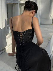Adriana Suspender Backless Midi Dress