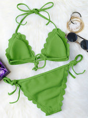 Scalloped Tie Side String Bikini Swimwear