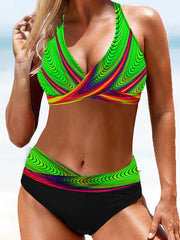 Gradient Green Striped Swimsuit