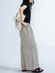 Split-Joint Striped High Waisted Loose Trousers Pants