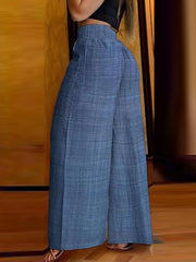 Chains Elasticity Pleated Pockets High Waisted Loose Trousers Pants