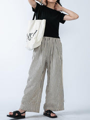 Split-Joint Striped High Waisted Loose Trousers Pants