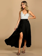 Simple Asymmetric Split-Front Falbala Solid Color Skirts Bottoms