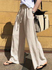 Drawstring Pockets Solid Color High Waisted Loose Trousers Pants