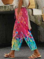 Oil Painting Graffiti Print Lace-Up Loose-Fitting Pants