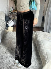 Star Rhinestone Velvet Flared Pants