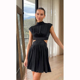 Cutout Ruched Mock Neck Mini Dress