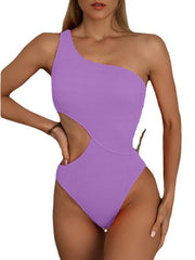 Women's Pleated Sexy One-Shoulder Swimsuit