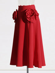 Ruffled Solid Color Three-Dimensional Flower Zipper A-Line Loose Skirts Bottoms