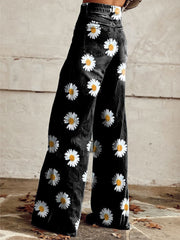 Women's Vintage Daisy Print Casual Wide Leg Pants