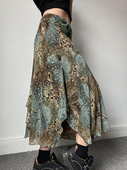 Printed Low Waist Irregular Skirt In Green