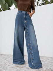 High Waisted Loose Buttoned Pockets Jean Pants Bottoms