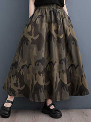 Camouflage Elasticity Printed Loose Skirts Bottoms