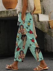 Women's Hawaiian Girl Printed Elastic Casual Pants