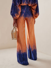 High Waisted Loose Contrast Color Gradient Split-Joint Tie-Dyed Pants Trousers