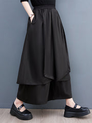 Wide Leg Cropped Solid Color Casual Pants Bottoms Culotte