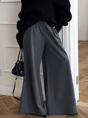 Pleated Pockets Solid Color High Waisted Loose Trousers Suit Pants