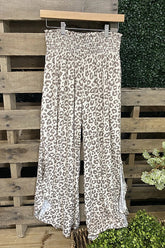High Waisted Leopard Print Wide Leg Pleated Pants