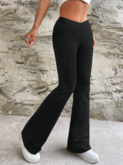 Solid Color High Waisted Wide Leg Trousers Pants