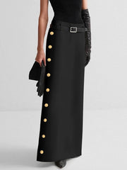 Buttoned No Belt Solid Color High Waisted Skirts Bottoms