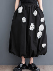 Flower-Embellished Elastics Solid Color Loose Skirts Bottoms