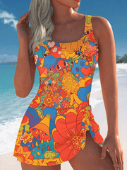 Women's Colorful Hippie Print One Piece Swimsuit