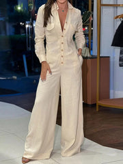 Solid Color Poket Long Sleeves Casual Jumpsuits