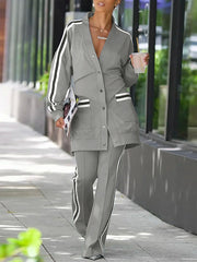 High Waisted Split-Joint Striped Pants Trousers