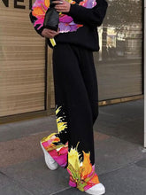 Loose Wide Leg Flower Print Pants Trousers