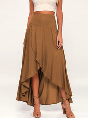 Simple Asymmetric Split-Front Falbala Solid Color Skirts Bottoms