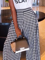 Houndstooth Loose Wide Leg Trousers Casual Pants Bottoms