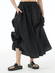 Asymmetric Elasticity Solid Color Three-Dimensional Flower Loose Skirts Bottoms