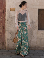 Loose Floral Printed Lace-Up Casual Pants Bottoms