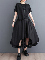 Elastics Gauze Solid Color Split-Joint Loose Skirts Bottoms