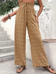 Drawstring Elasticity Jacquard Solid Color High Waisted Loose Trousers Pants