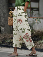 Women's Botanical Floral Design Print Lace-Up With Elastic Waist Loose Casual Pants