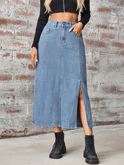 Elasticity Pockets Split-Side A-Line High Waisted Skirts Bottoms