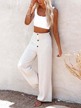 Buttoned Elasticity Solid Color Loose Wide Leg Trousers Pants