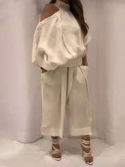Buttoned Solid Color Loose Wide Leg Trousers Casual Pants Bottoms