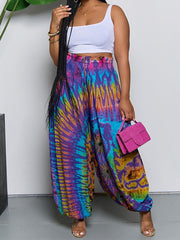 Elasticity Pockets Printed High Waisted Loose Trousers Pants