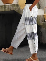 Women's Checkered Stripe Colored Cropped Pants