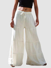 Drawstring Elasticity Pleated Solid Color Split-Joint High Waisted Loose Trousers Pants